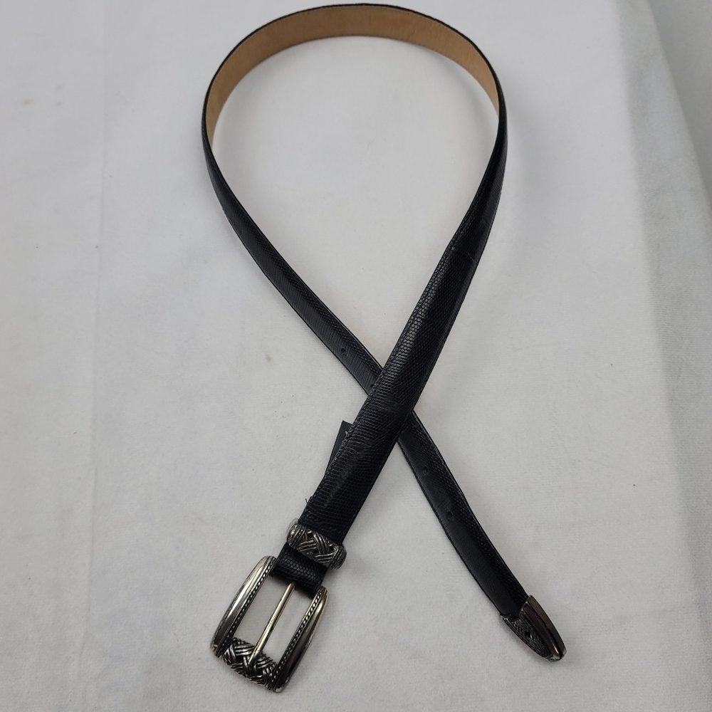Brighton black reptile print belt with silver buck
